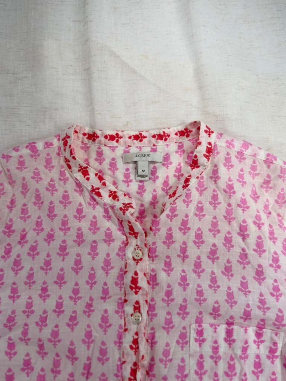 J.Crew Women’s Pink Printed Button-Front Long Sleeve Top - Picture 2 of 5